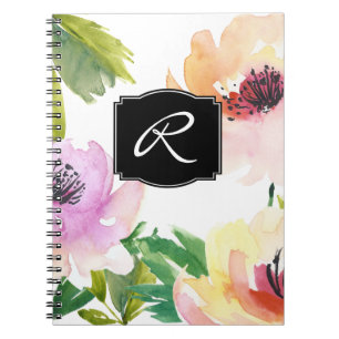 Pastel Watercolor Floral Monogrammed Notebook