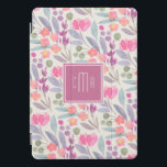 Pastel Watercolor Floral Pattern with Monogram iPad Pro Cover<br><div class="desc">A beautiful pastel floral watercolor pattern in pinks,  raspberries,  blues,  greens and lilacs that colour coordinate with the square frame surrounding your monogram. Personalize by editing the sample monogram in the easy to use text template.</div>