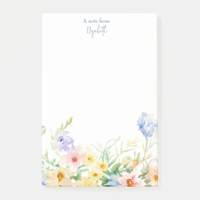 Pastel watercolor floral personalized post-it notes (Front)