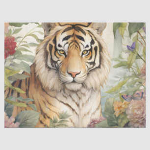 Pastel Watercolor Floral Tiger Decoupage  Tissue Paper
