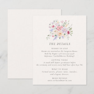 Pastel Watercolor Floral Wedding Details Card