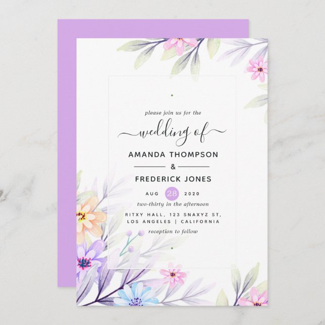 Pastel Watercolor Floral Wedding Invitation (Front/Back)
