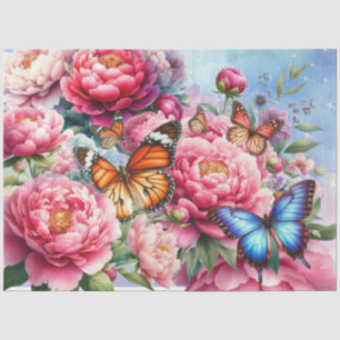 Pastel Watercolor Florals & Butterflies Decoupage Tissue Paper