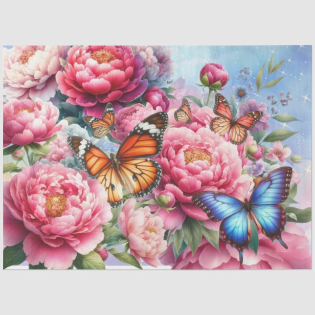 Pastel Watercolor Florals & Butterflies Decoupage Tissue Paper (Front)