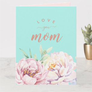 Pastel Watercolor Florals Love You Mom Minimalist  Card