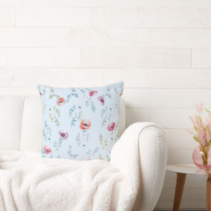 Pastel Watercolor Florals Throw Pillow