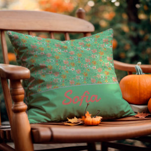 Pastel watercolor flower boho green Throw Pillow