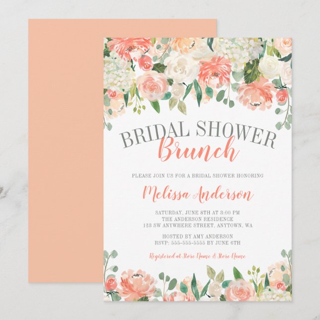 Pastel Watercolor Flower Brunch Bridal Shower Invitation (Front/Back)