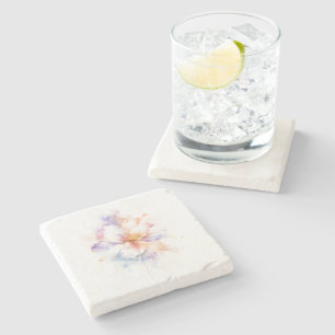 Pastel Watercolor Flower with Gold Accents Art Stone Coaster