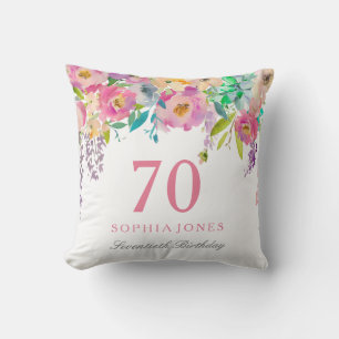 Pastel Watercolor Flowers 70th Birthday Party Gift Throw Pillow