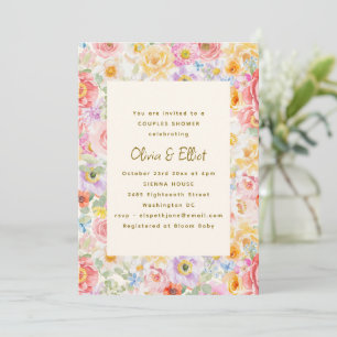Pastel Watercolor Flowers Cute Couples Baby Shower Invitation
