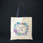 Pastel Watercolor Flowers Wreath Tote Bag<br><div class="desc">Cute floral wreath colourful watercolors with customizable monogram.</div>