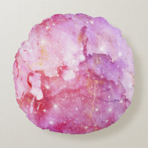 Pastel Watercolor & Galaxy Nebula Abstract Pattern Round Pillow