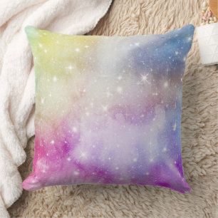 Pastel Watercolor & Galaxy Nebula Abstract Pattern Throw Pillow