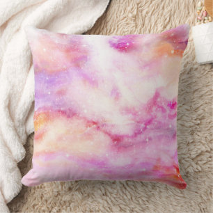 Pastel Watercolor & Galaxy Nebula Abstract Pattern Throw Pillow