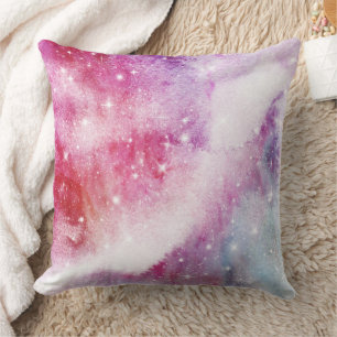 Pastel Watercolor & Galaxy Nebula Abstract Pattern Throw Pillow