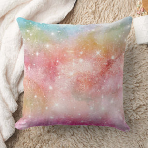 Pastel Watercolor & Galaxy Nebula Abstract Pattern Throw Pillow
