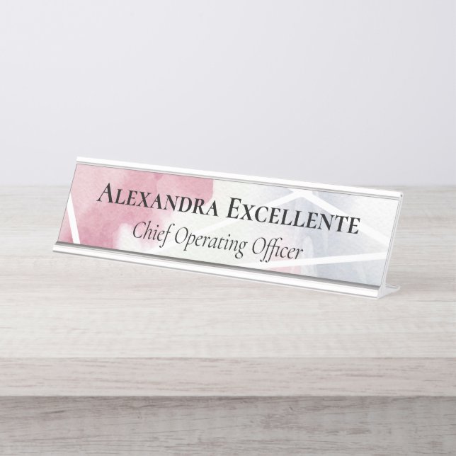 Pastel Watercolor Geometric Modern Custom Womens Desk Name Plate (Front)