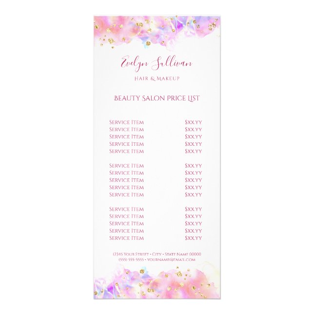 pastel watercolor glitter price list rack card (Front)
