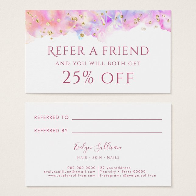 pastel watercolor glitter Referral Card (Front & Back)