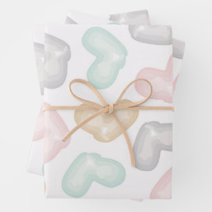  Pastel Watercolor Hearts Pattern Wrapping Paper Sheet