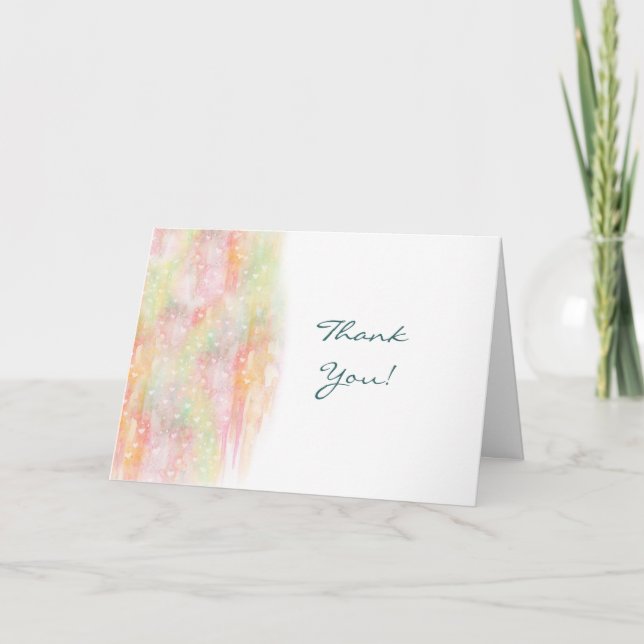 Pastel Watercolor Hearts Wedding Thank You Card (Front)