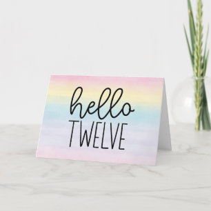 Pastel Watercolor Hello 12 - 12th Birthday Card