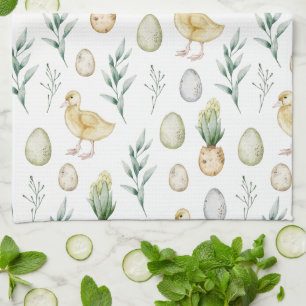 Pastel Watercolor Hyacinth Chicks Eggs Easter Gift Kitchen Towel