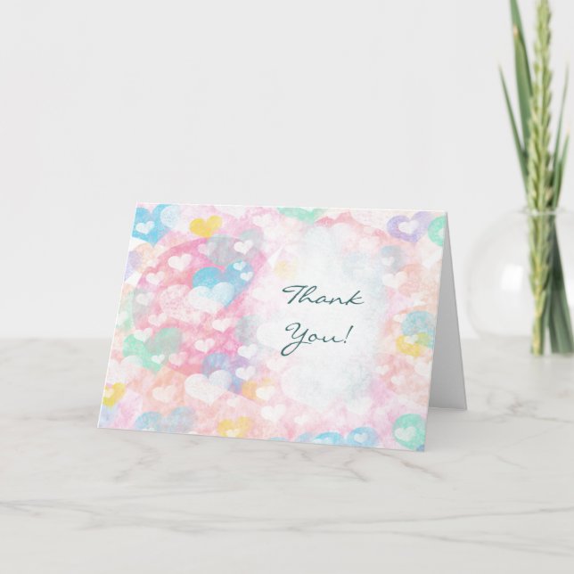 Pastel Watercolor Layered Hearts Wedding Thank You (Front)