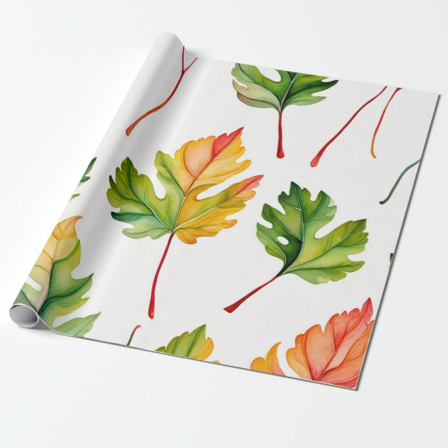 Pastel Watercolor Leaf Harmony Wrapping Paper (Unrolled)