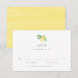 Pastel Watercolor Lemon Tree Summer Wedding RSVP Card