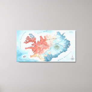 Pastel Watercolor Map of Iceland's Golden Circle  Canvas Print
