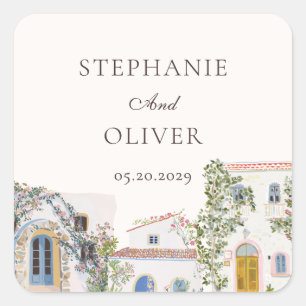 Pastel Watercolor Mediterranean Italian Wedding Square Sticker