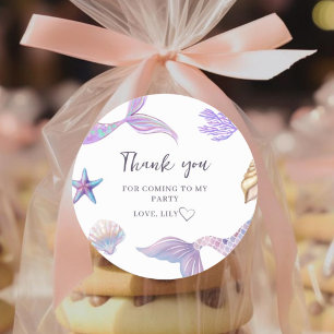 Pastel Watercolor Mermaid Birthday Party Favour  Classic Round Sticker
