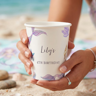 Pastel Watercolor Mermaid Birthday Party Paper Cup
