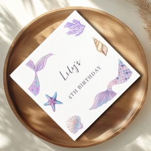 Pastel Watercolor Mermaid Birthday Party Paper Napkin