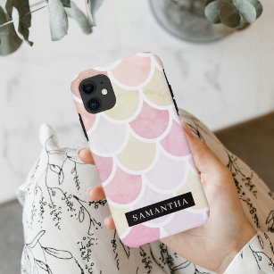 Pastel Watercolor Mermaid Scales Pattern With Name Case-Mate iPhone Case