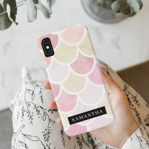 Pastel Watercolor Mermaid Scales Pattern With Name Case-Mate iPhone Case