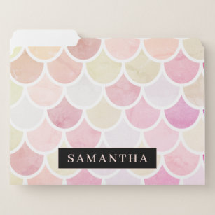 Pastel Watercolor Mermaid Scales Pattern With Name File Folder