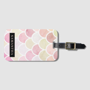 Pastel Watercolor Mermaid Scales Pattern With Name Luggage Tag