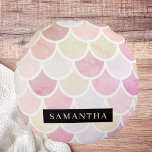 Pastel Watercolor Mermaid Scales Pattern With Name Round Pillow<br><div class="desc">Pastel Watercolor Mermaid Scales Pattern With Name</div>