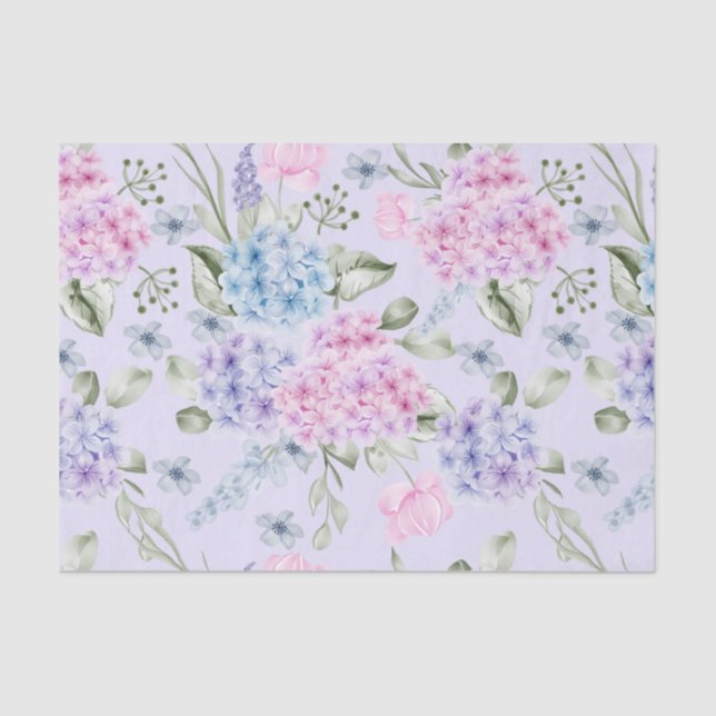 Pastel Watercolor Mixed Colour Hydrangea Flowers   Tissue Paper (Front)