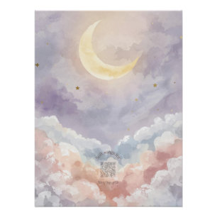 Pastel Watercolor Moon & Cloud Nursery Wall Art