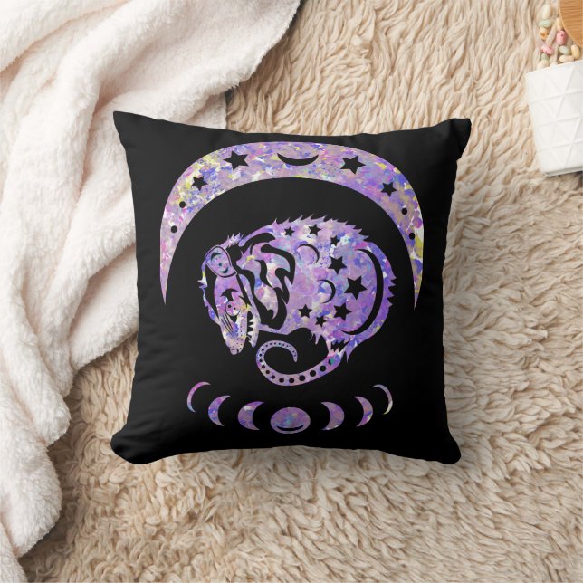 Pastel Watercolor Moon Possum Throw Pillow (Blanket)
