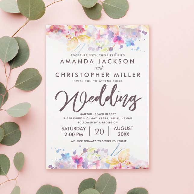 Pastel Watercolor Multicolored Floral Wedding Invitation (Creator Uploaded)