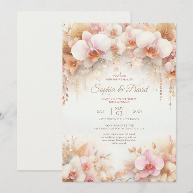 Pastel Watercolor  Orchids Wedding  Invitation (Front/Back)