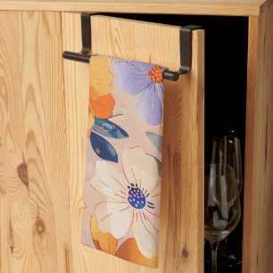 Pastel Watercolor Painted Flowers Kitchen Towel