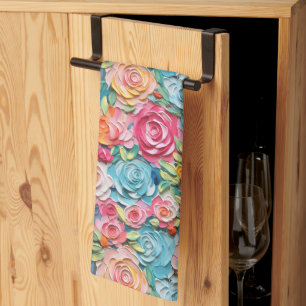 Pastel Watercolor Painted Flowers Kitchen Towel