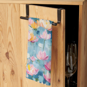 Pastel Watercolor Painted Flowers Kitchen Towel