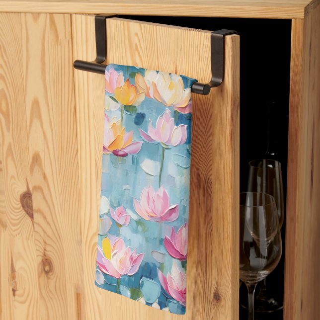 Pastel Watercolor Painted Flowers Kitchen Towel (Thirds Fold)
